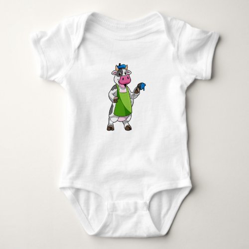 Cow as Painter with Paint  Apron Baby Bodysuit