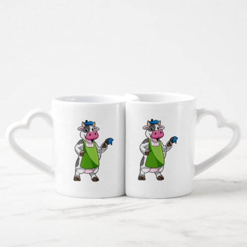 Cow as Painter with Paint  Apron Coffee Mug Set