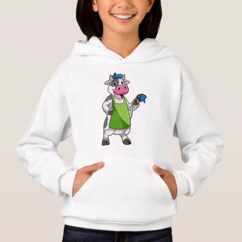 Cow as Painter with Paint  Apron Hoodie