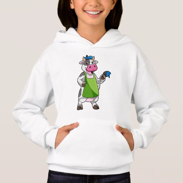 Cow as Painter with Paint & Apron Hoodie (Front)