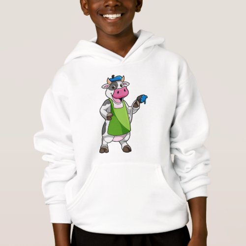 Cow as Painter with Paint  Apron Hoodie