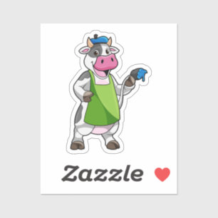 Cow as Painter with Paint & Apron Sticker