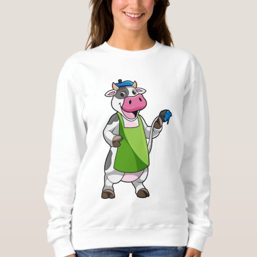 Cow as Painter with Paint  Apron Sweatshirt