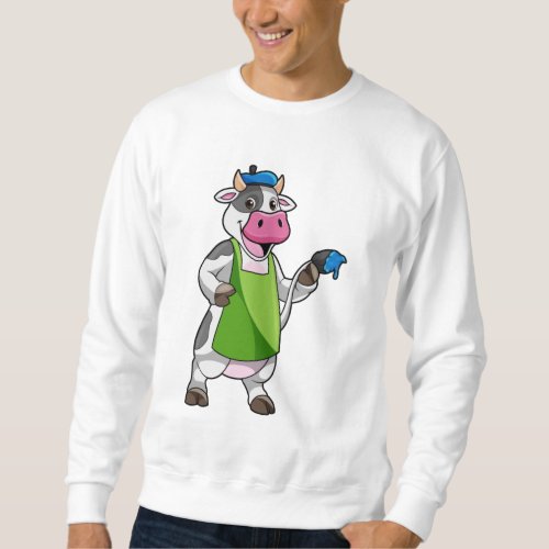 Cow as Painter with Paint  Apron Sweatshirt