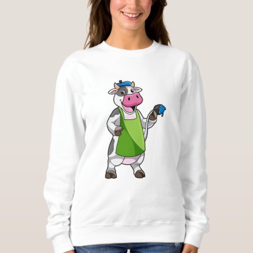 Cow as Painter with Paint  Apron Sweatshirt