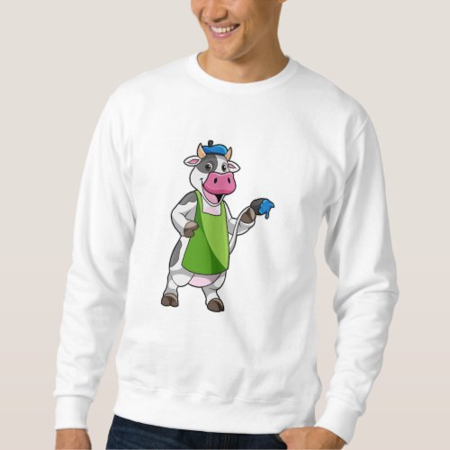 Cow as Painter with Paint  Apron Sweatshirt