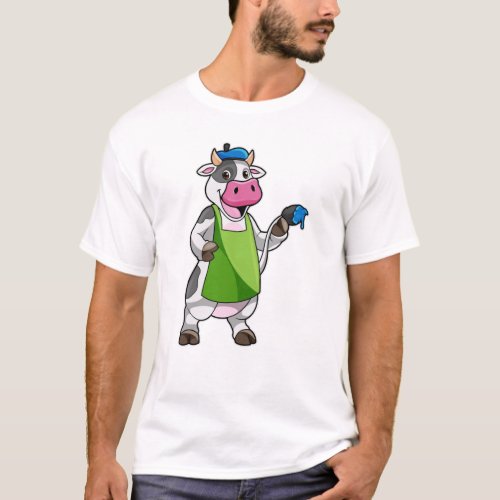 Cow as Painter with Paint  Apron T_Shirt
