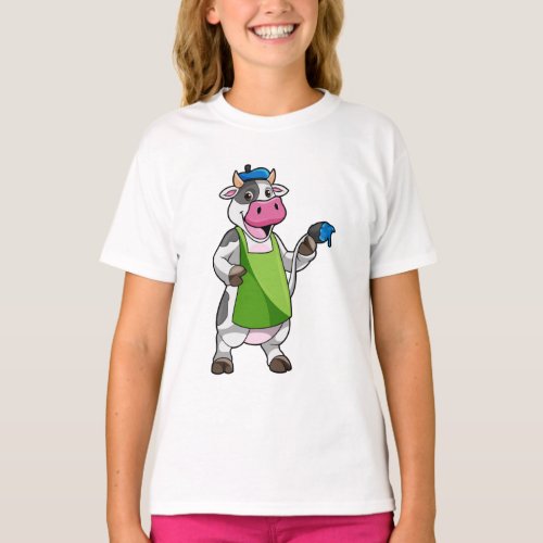 Cow as Painter with Paint  Apron T_Shirt