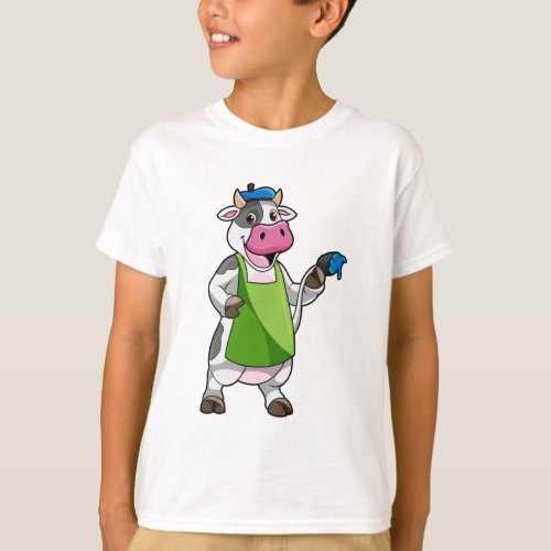 Cow as Painter with Paint  Apron T_Shirt