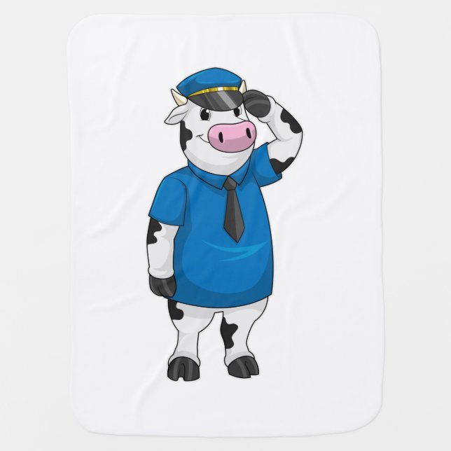 Cow as Police officer with Police hat Baby Blanket (Front)