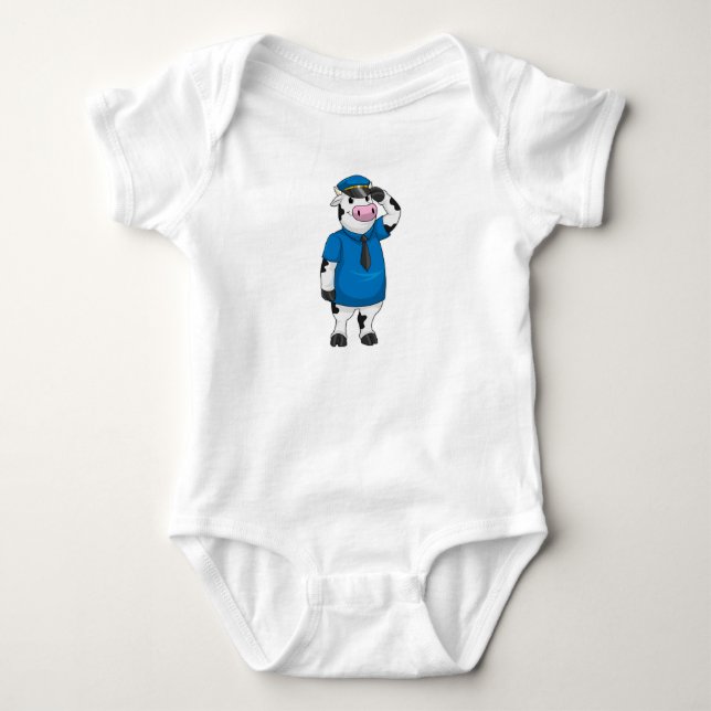 Cow as Police officer with Police hat Baby Bodysuit (Front)