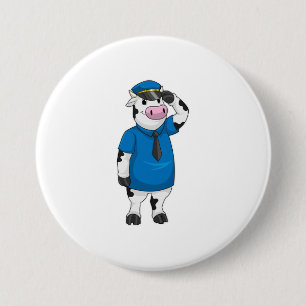 Cow as Police officer with Police hat Button