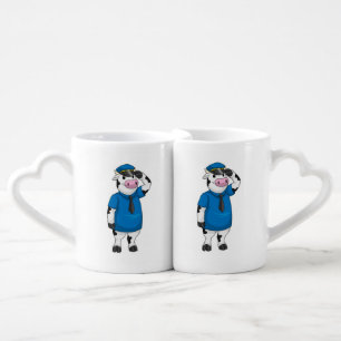 Cow as Police officer with Police hat Coffee Mug Set