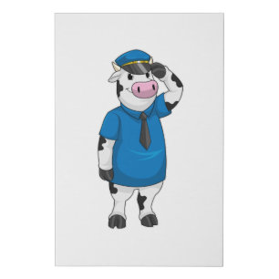 Cow as Police officer with Police hat Faux Canvas Print