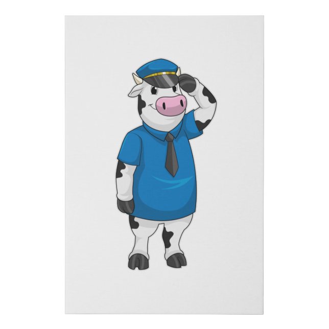 Cow as Police officer with Police hat Faux Canvas Print (Front)