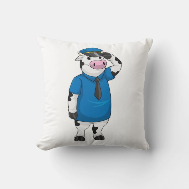 Cow as Police officer with Police hat Throw Pillow (Front)