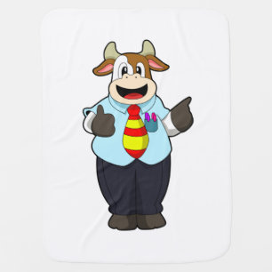 Cow as Teacher with Tie Baby Blanket