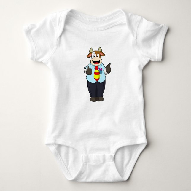 Cow as Teacher with Tie Baby Bodysuit (Front)
