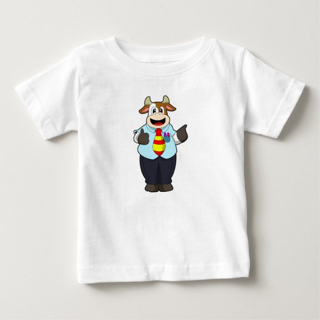 Cow as Teacher with Tie Baby T-Shirt (Front)