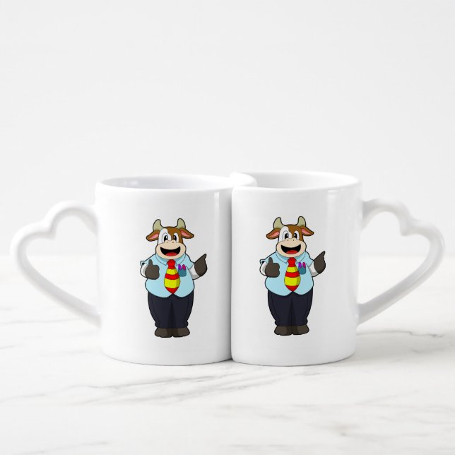 Cow as Teacher with Tie Coffee Mug Set (Front Nesting)