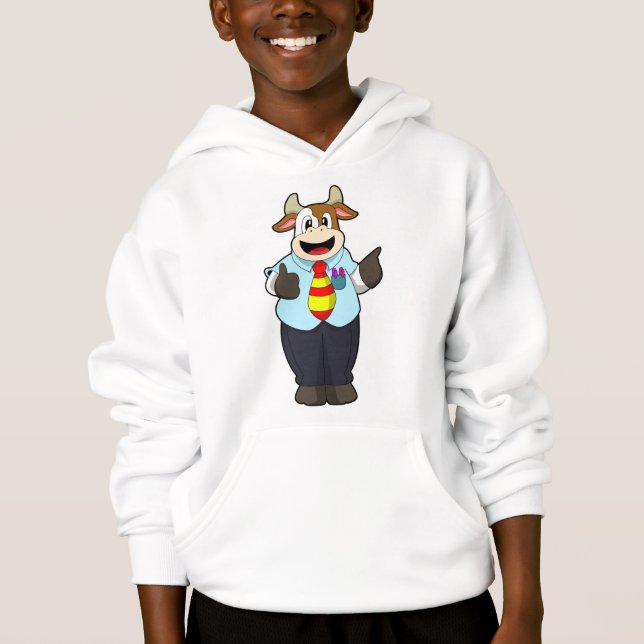Cow as Teacher with Tie Hoodie (Front)