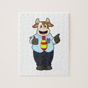 Cow as Teacher with Tie Jigsaw Puzzle
