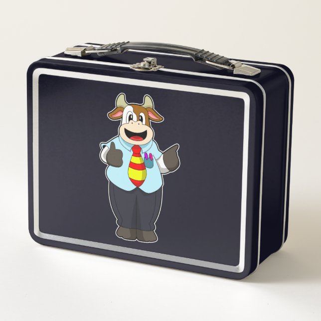 Cow as Teacher with Tie Metal Lunch Box (Front)