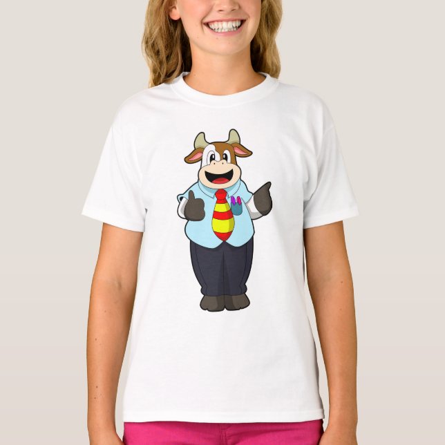 Cow as Teacher with Tie T-Shirt (Front)