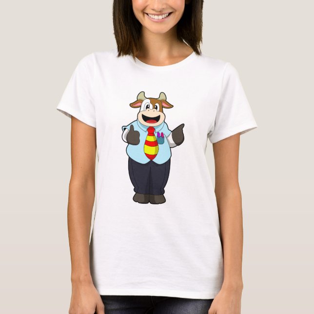 Cow as Teacher with Tie T-Shirt (Front)