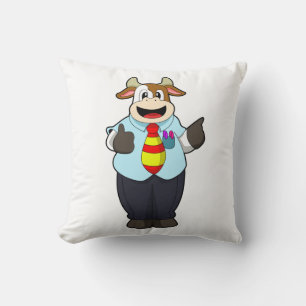 Cow as Teacher with Tie Throw Pillow