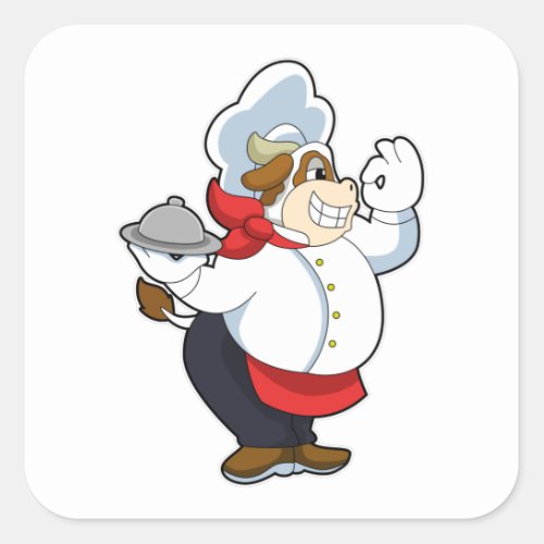 Cow as Waiter with Serving plate Square Sticker
