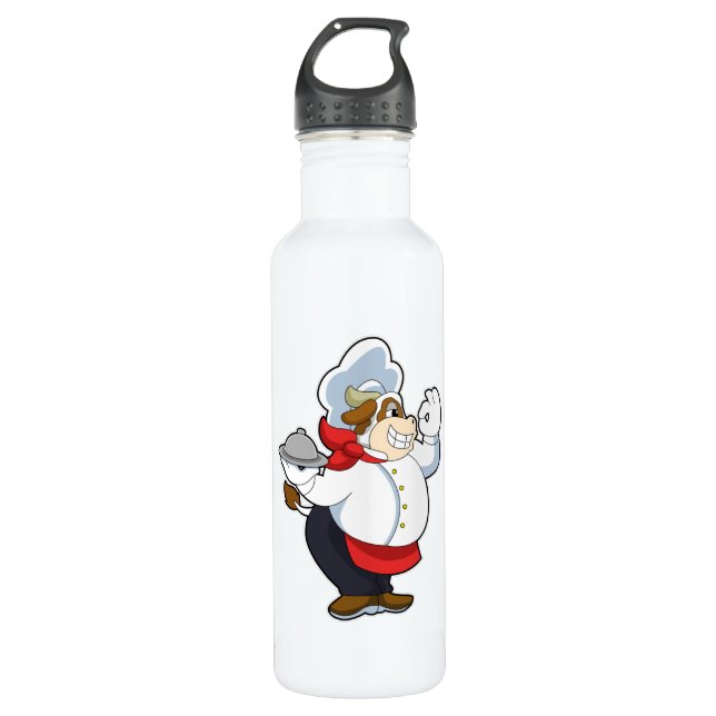Cow as Waiter with Serving plate Stainless Steel Water Bottle (Front)