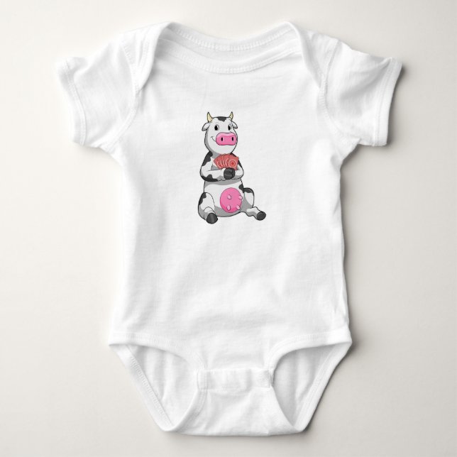 Cow at Poker with Poker cards Baby Bodysuit (Front)