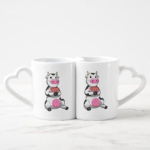 Cow at Poker with Poker cards Coffee Mug Set