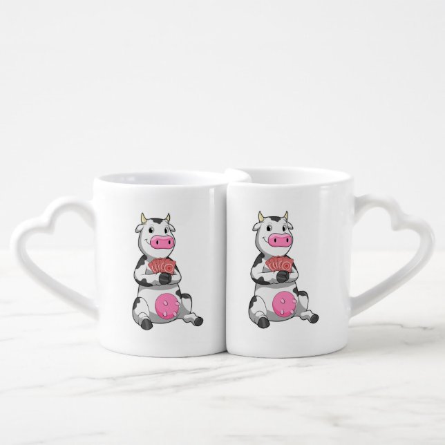 Cow at Poker with Poker cards Coffee Mug Set (Front Nesting)