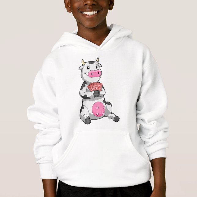 Cow at Poker with Poker cards Hoodie (Front)