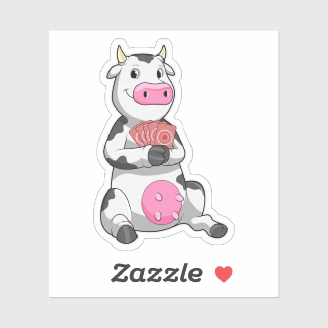 Cow at Poker with Poker cards Sticker (Sheet)