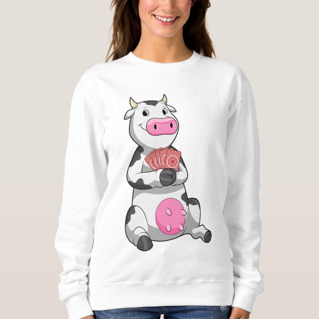 Cow at Poker with Poker cards Sweatshirt (Front)