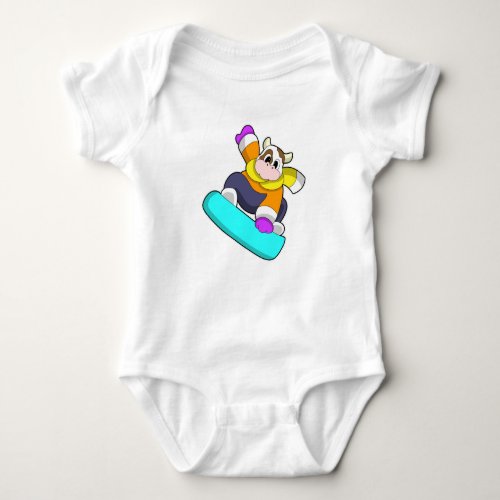 Cow at Snowboarding with Snowboard Baby Bodysuit