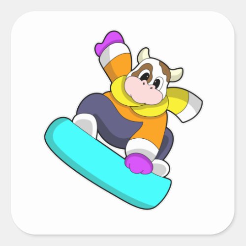 Cow at Snowboarding with Snowboard Square Sticker