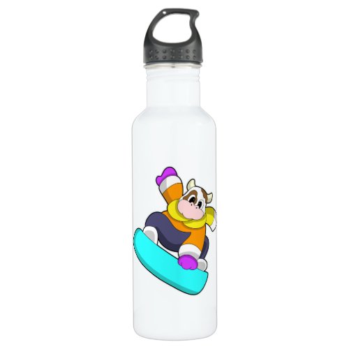 Cow at Snowboarding with Snowboard Stainless Steel Water Bottle