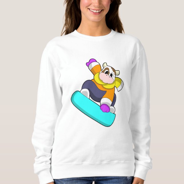 Cow at Snowboarding with Snowboard Sweatshirt (Front)