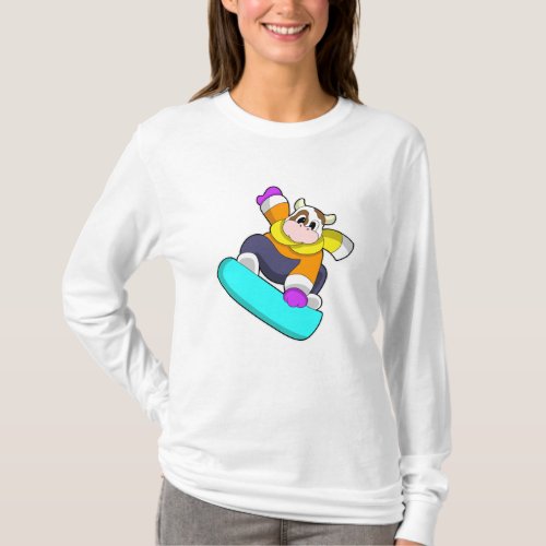 Cow at Snowboarding with Snowboard T_Shirt