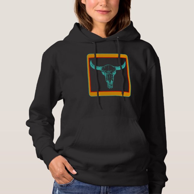 Cow Aztec Cow Skull Turqoise Cow Fan  Farm Animal Hoodie (Front)