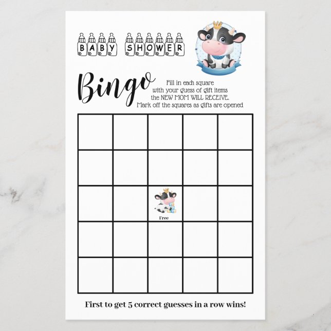 Cow Baby Shower Beautiful Dream Bingo Game Card Flyer (Front)