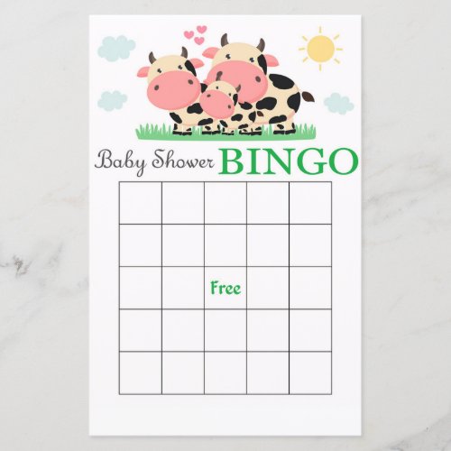 Cow baby shower bingo card