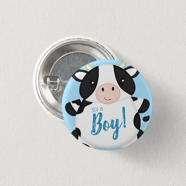 Cow Baby Shower Blue Button (Front & Back)