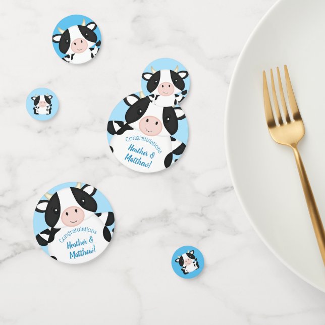 Cow Baby Shower Blue Confetti (Group)