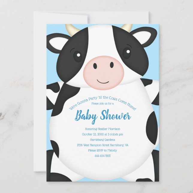 Cow Baby Shower Blue Invitation (Front)