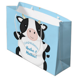 Cow Baby Shower Blue Large Gift Bag